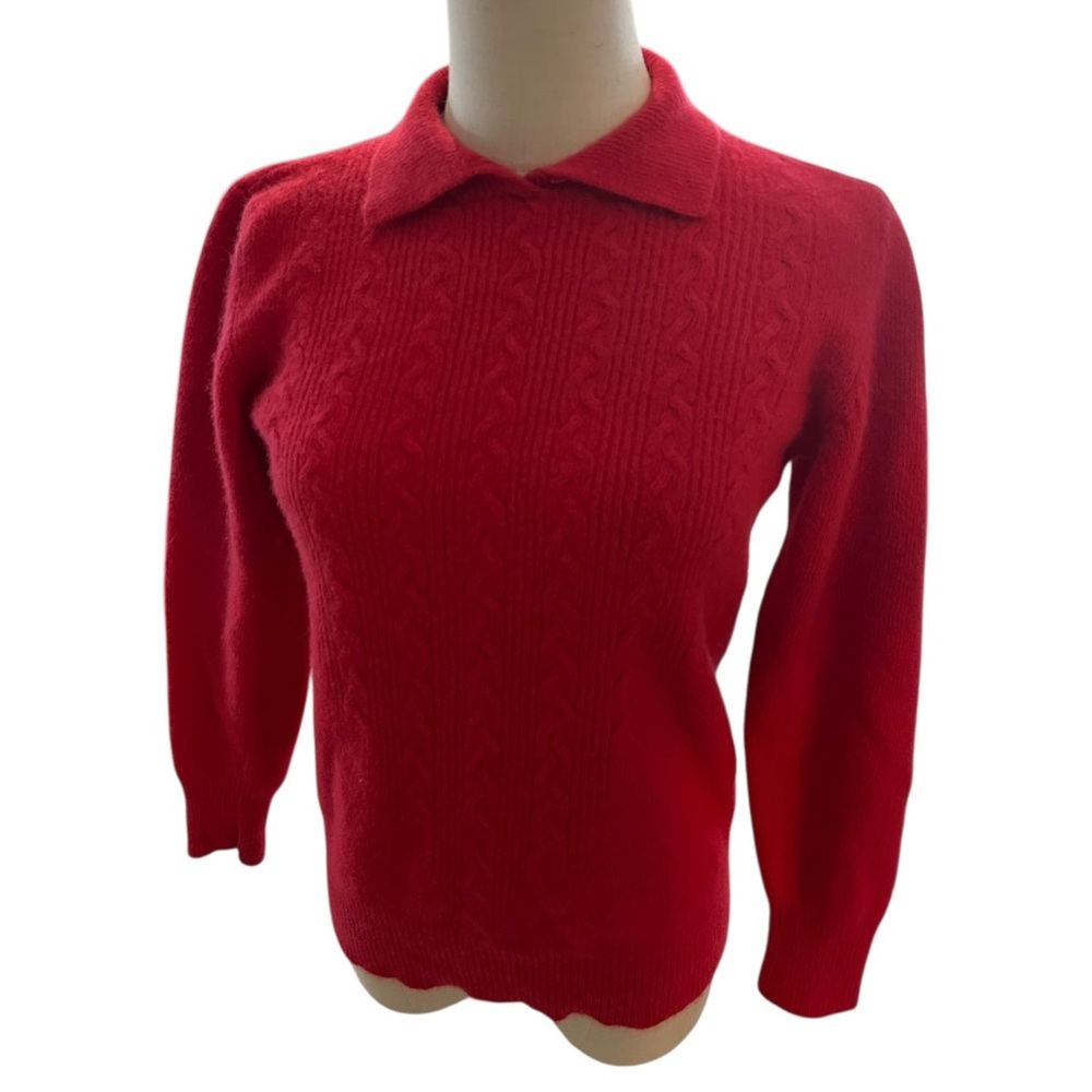 Vtg  Angora Blend Cable Knit‎ Fuzzy Sweater S Preppy Academia Twee Soft Holiday